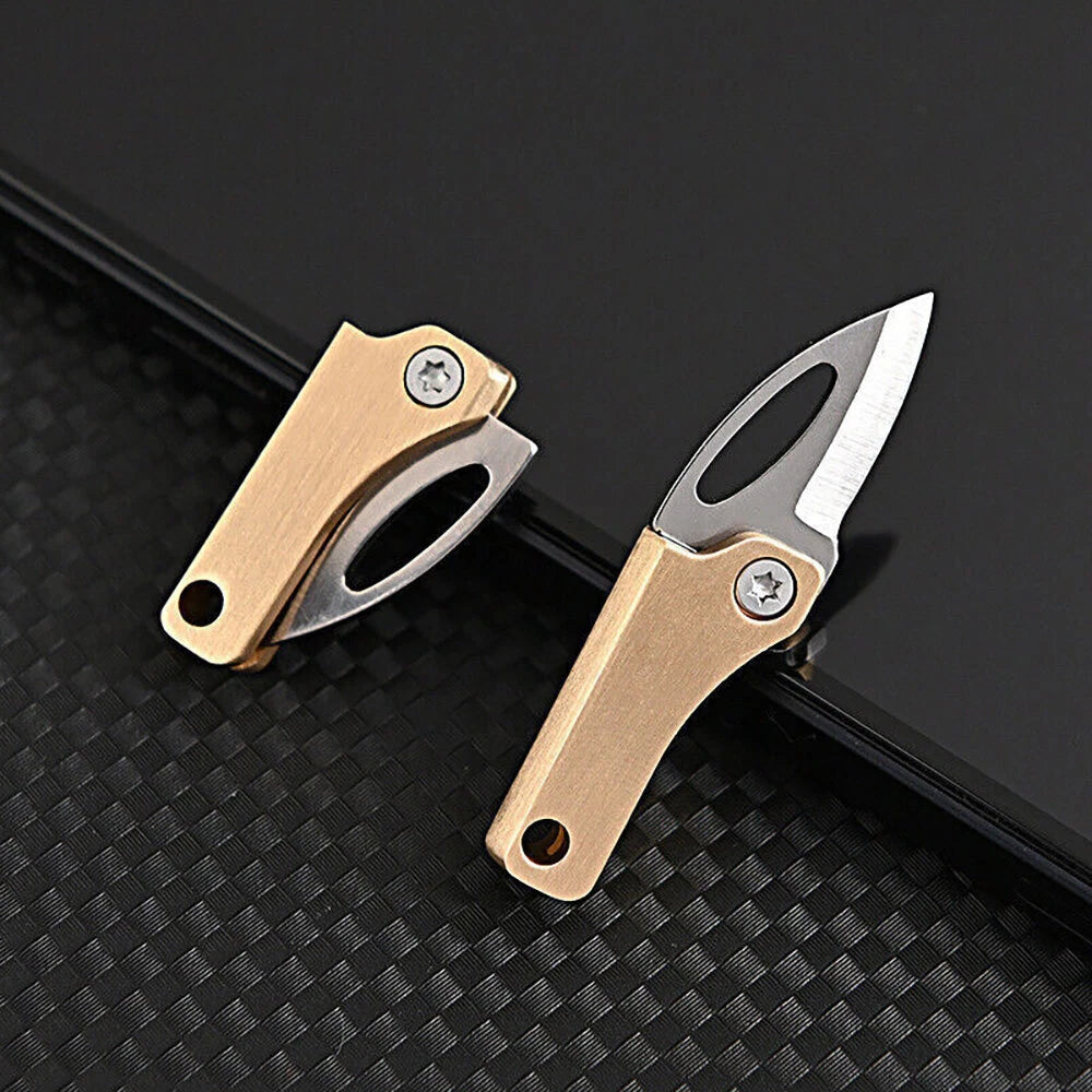 Mini EDC Tool Brass Finger Knife Blade Key Chain Pendant