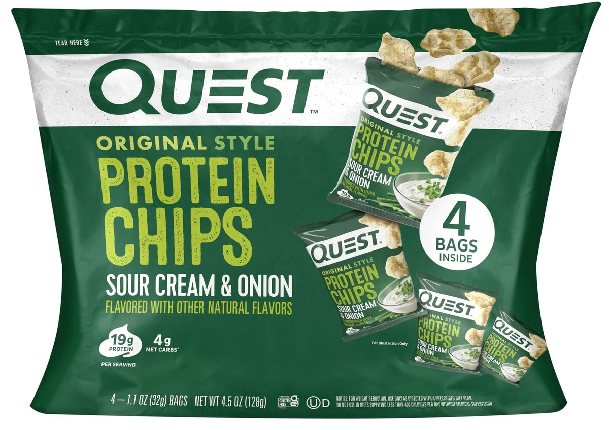 Pack of 4 Quest Nutrition Sour Cream & Onion Protein Chips 19g