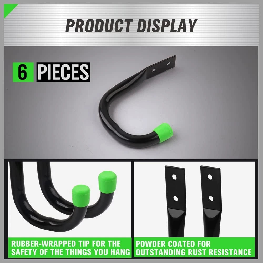 Set of 6 Heavy Duty Garage Storage Utility Hooks for Various Applications
