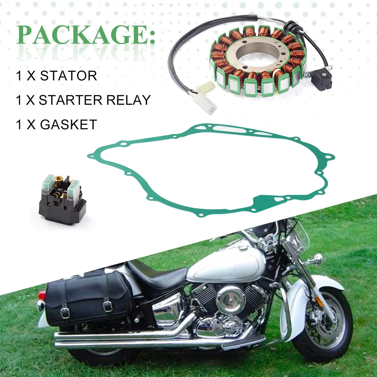 Stator Starter Solenoid Relay & Gasket for Yamaha Vstar 1100 (2004–2009)