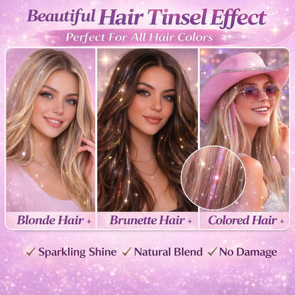 Hair Tinsel Kit 16 Colors 3500 Strands 48 Inch for Hair Styling