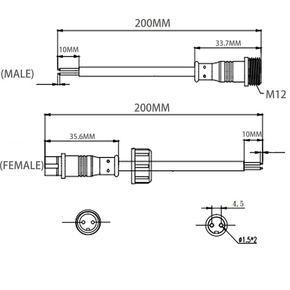2X 2 Pin LED Electrical Connectors 20AWG for Automotive Applications