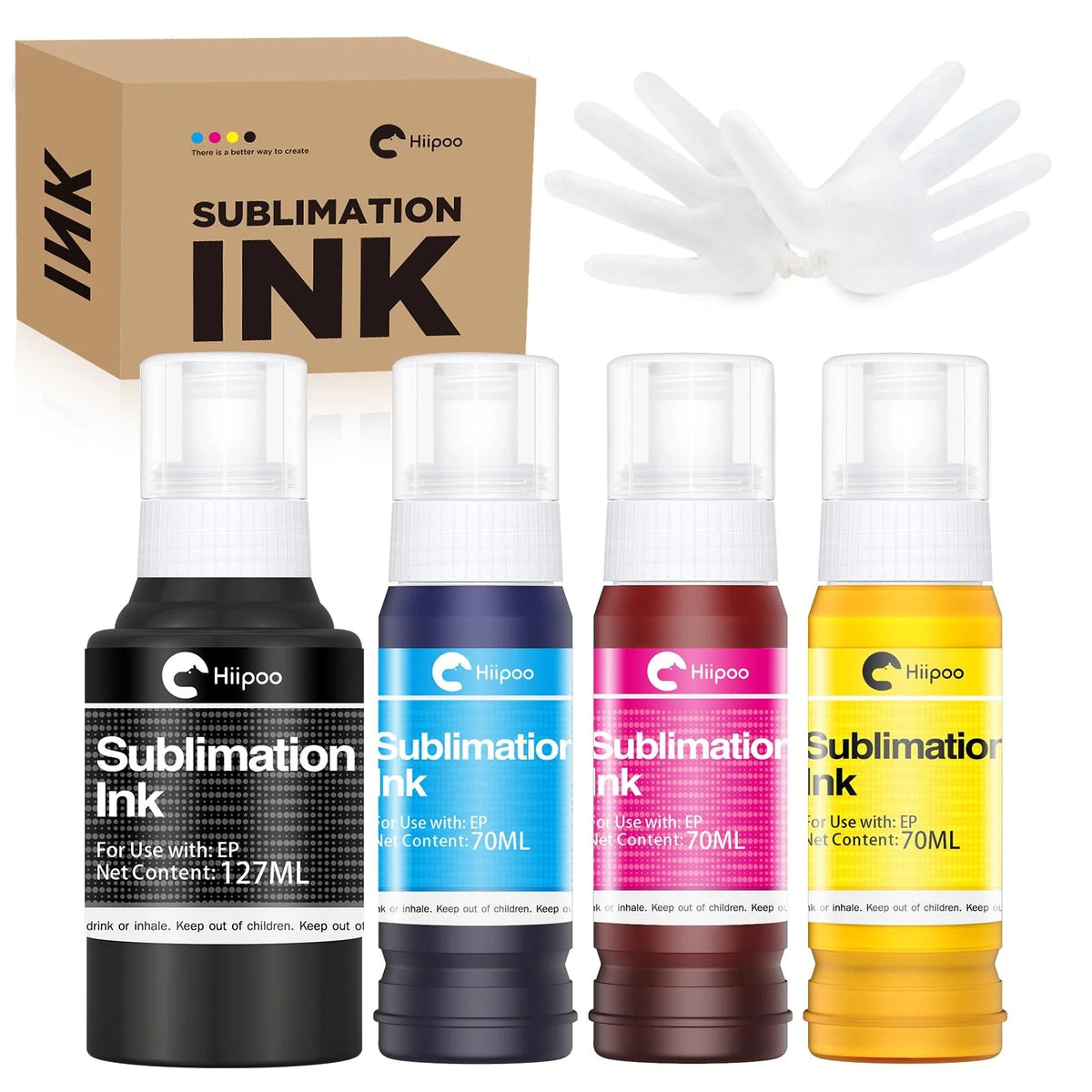 Sublimation Ink Refilled Bottles for Hiipoo (337ml, 1BK/1C/1Y/1M)