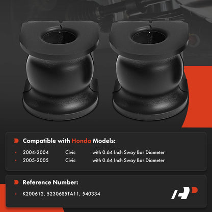 2X Rear Stabilizer Bar Bushing Kit for Honda Civic (2004–2005) 52306S5TA11, K200612