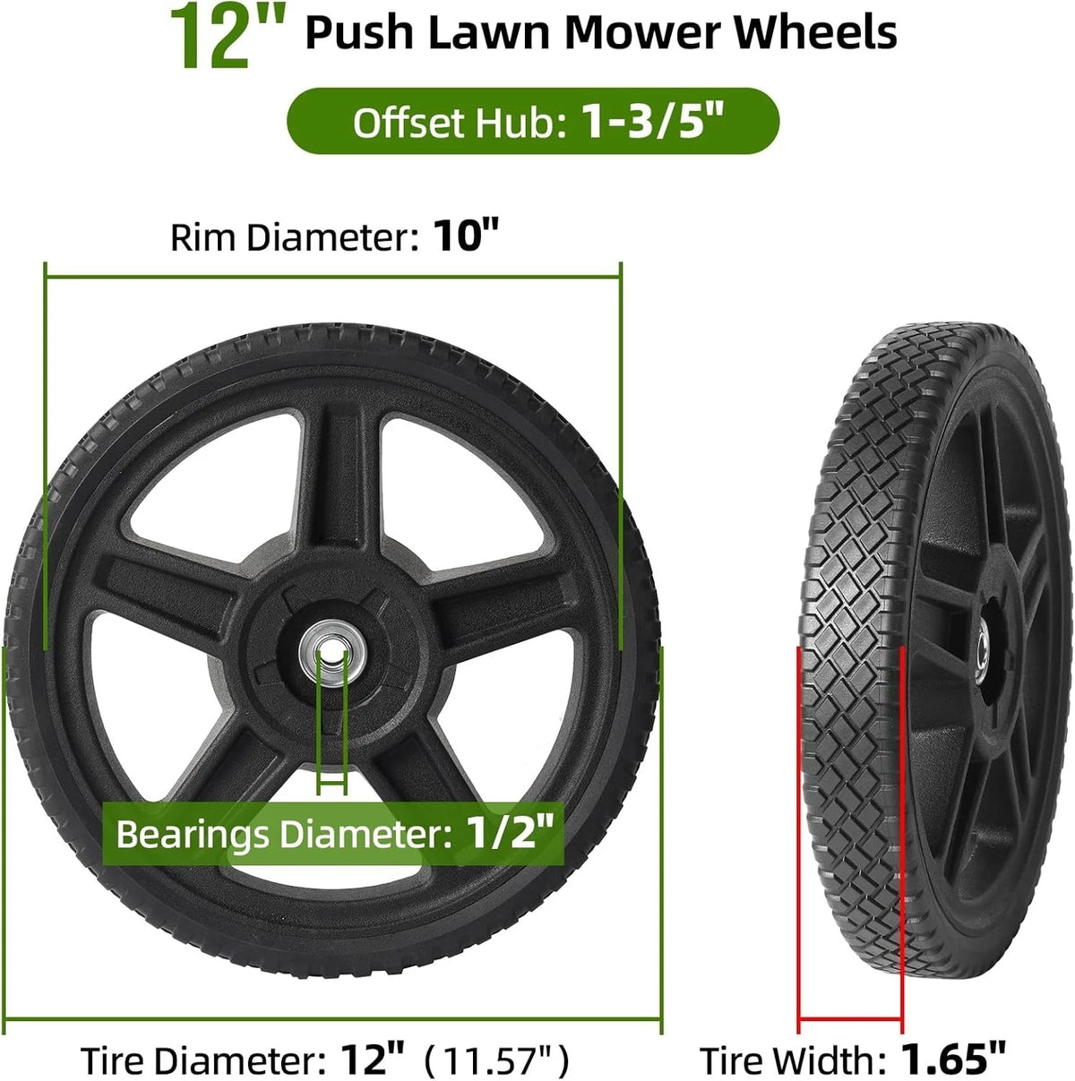 2X Durable PVC 12-Inch Lawn Mower Wheels for Universal Fit Garden Tools