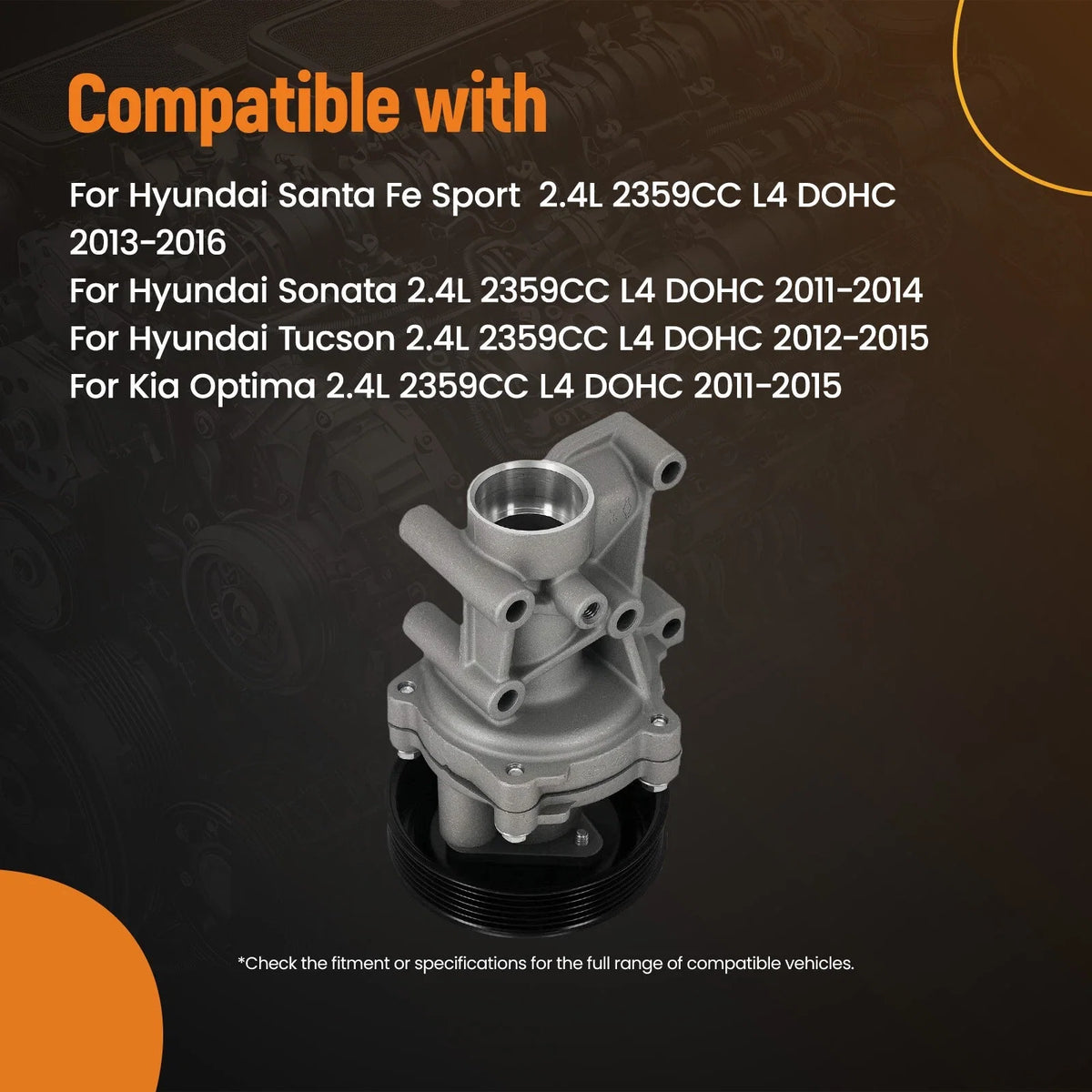Cooling Water Pump for Kia Sportage 2.4L (2011–2016) 25100-2G510