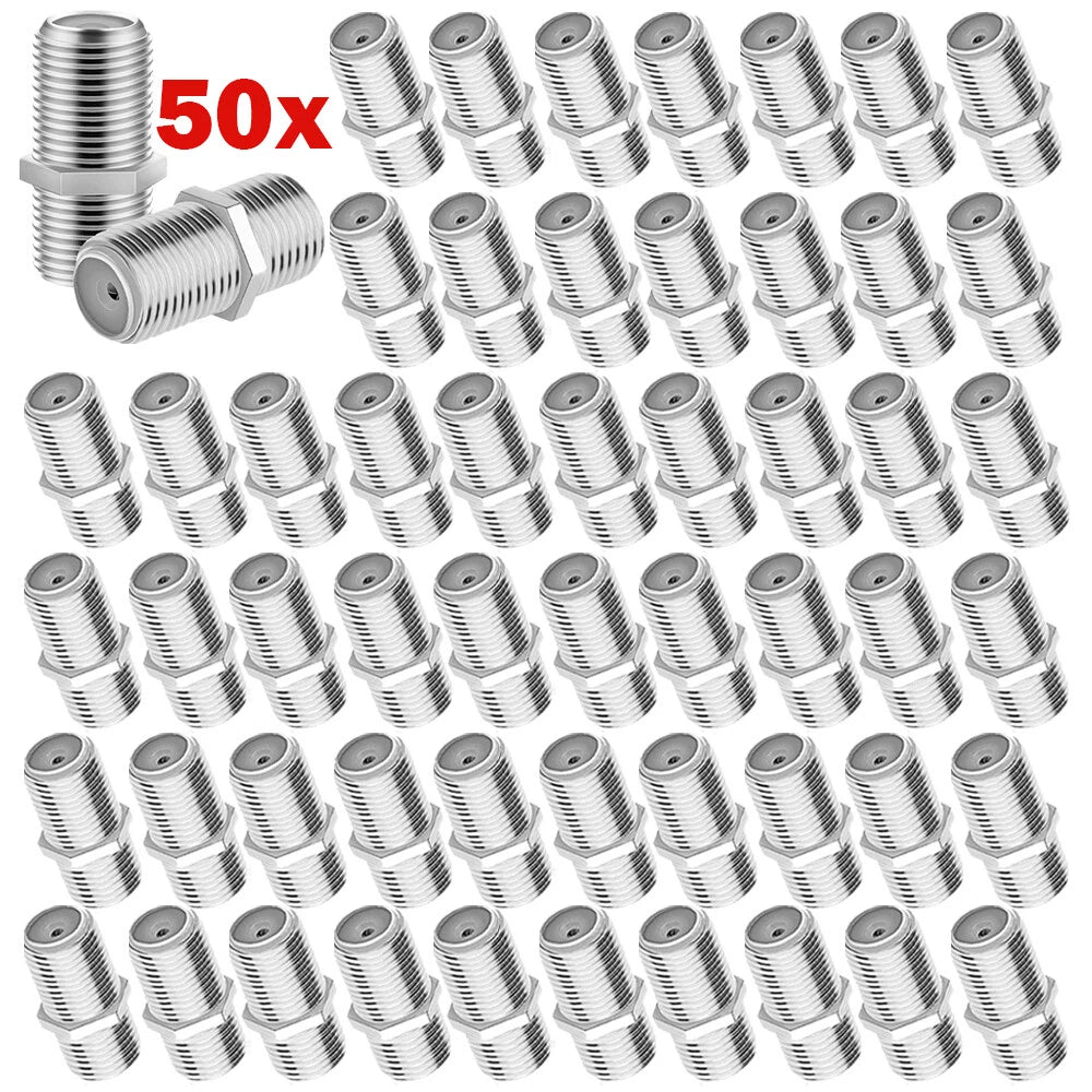 50Pcs F Type Coaxial Cable Coupler Female Jack Adapter Connector