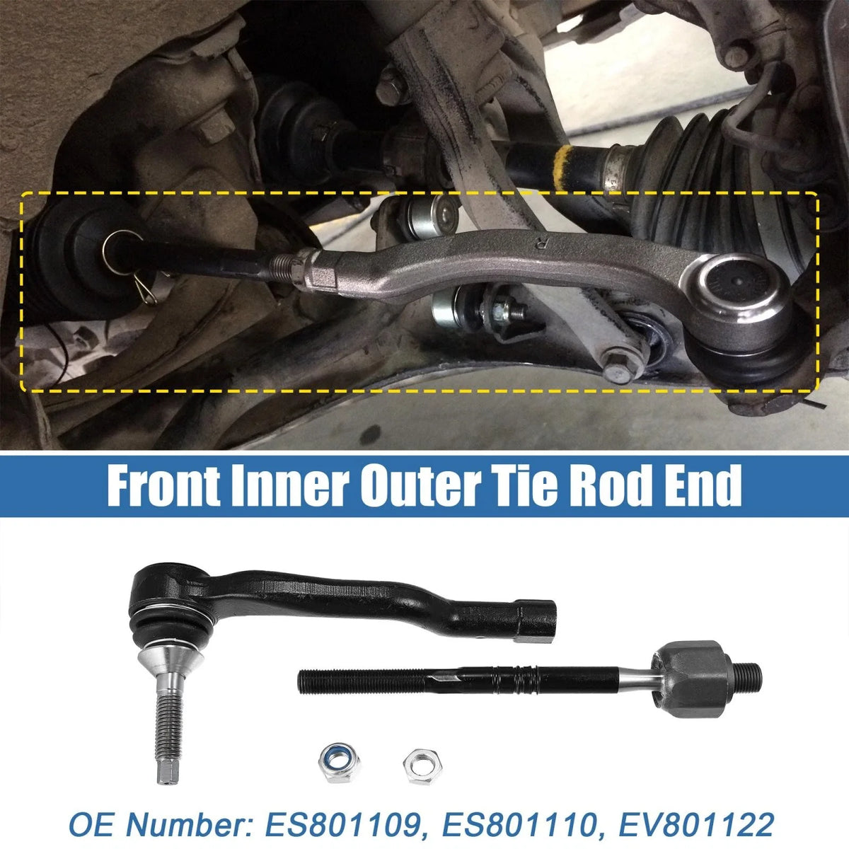 Set of 4 Front Inner Outer Tie Rod End Links ES801109 EV801122 for Ford Lincoln