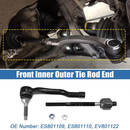 Set of 4 Front Inner Outer Tie Rod End Links ES801109 EV801122 for Ford Lincoln