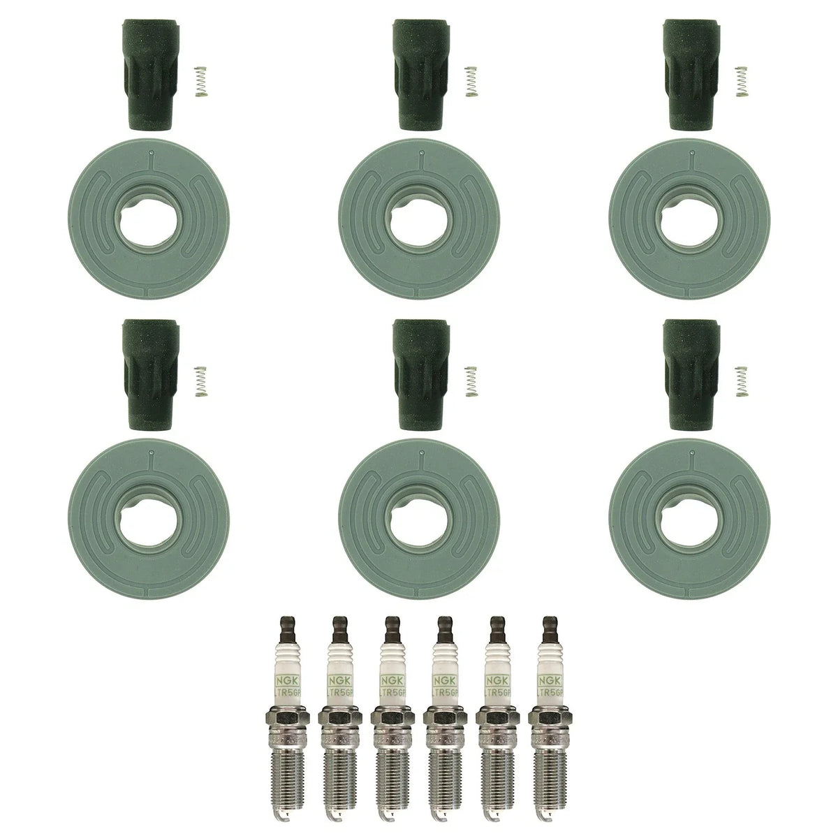 Set of 6 NGK G-Power Platinum Spark Plugs & Coil Boots for Ford Edge Flex Fusion
