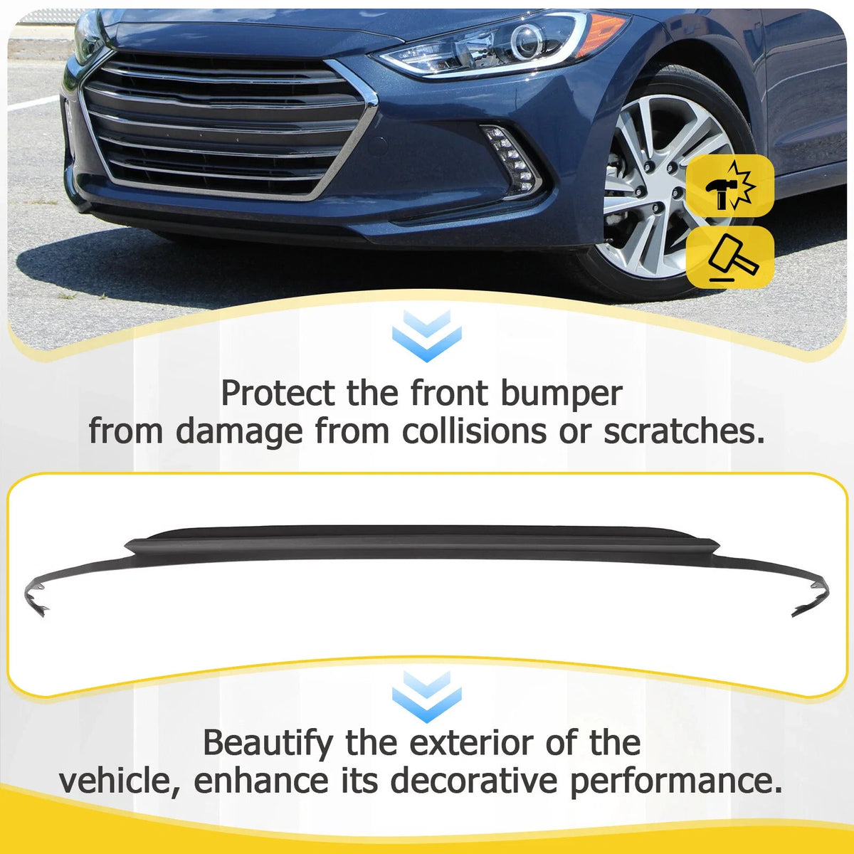 Front Grille Lower Deflector Lip Bumper Valance for Hyundai Elantra (2017–2018)