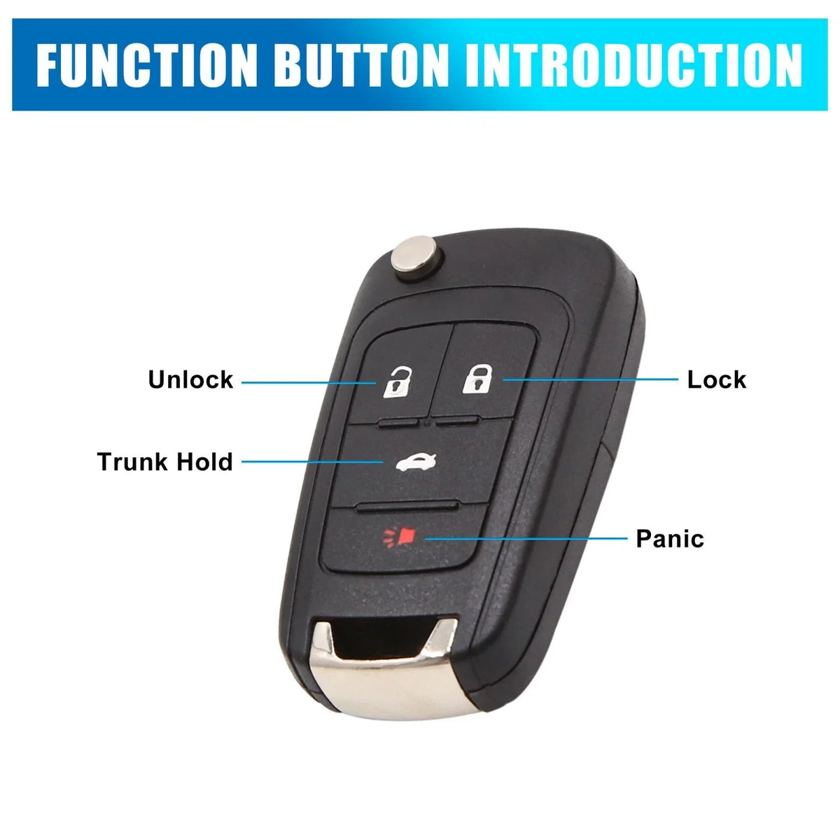 Replacement Key Shell Case for Chevrolet Cruze (2011–2016) - 4 Button Black