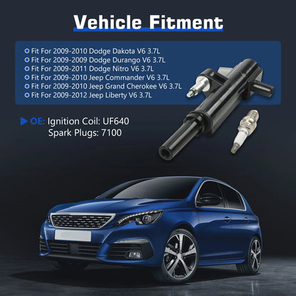 3X Ignition Coils UF640 + 6X Iridium Spark Plugs for Dodge Dakota (2009–2010)