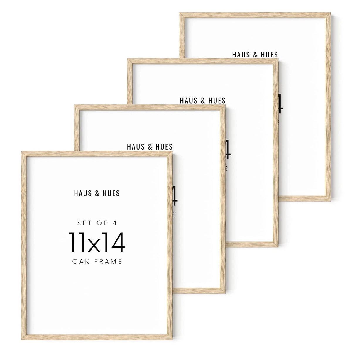 Set of 4 Beige Oak Wood 11x14 Picture Frames, Natural Finish