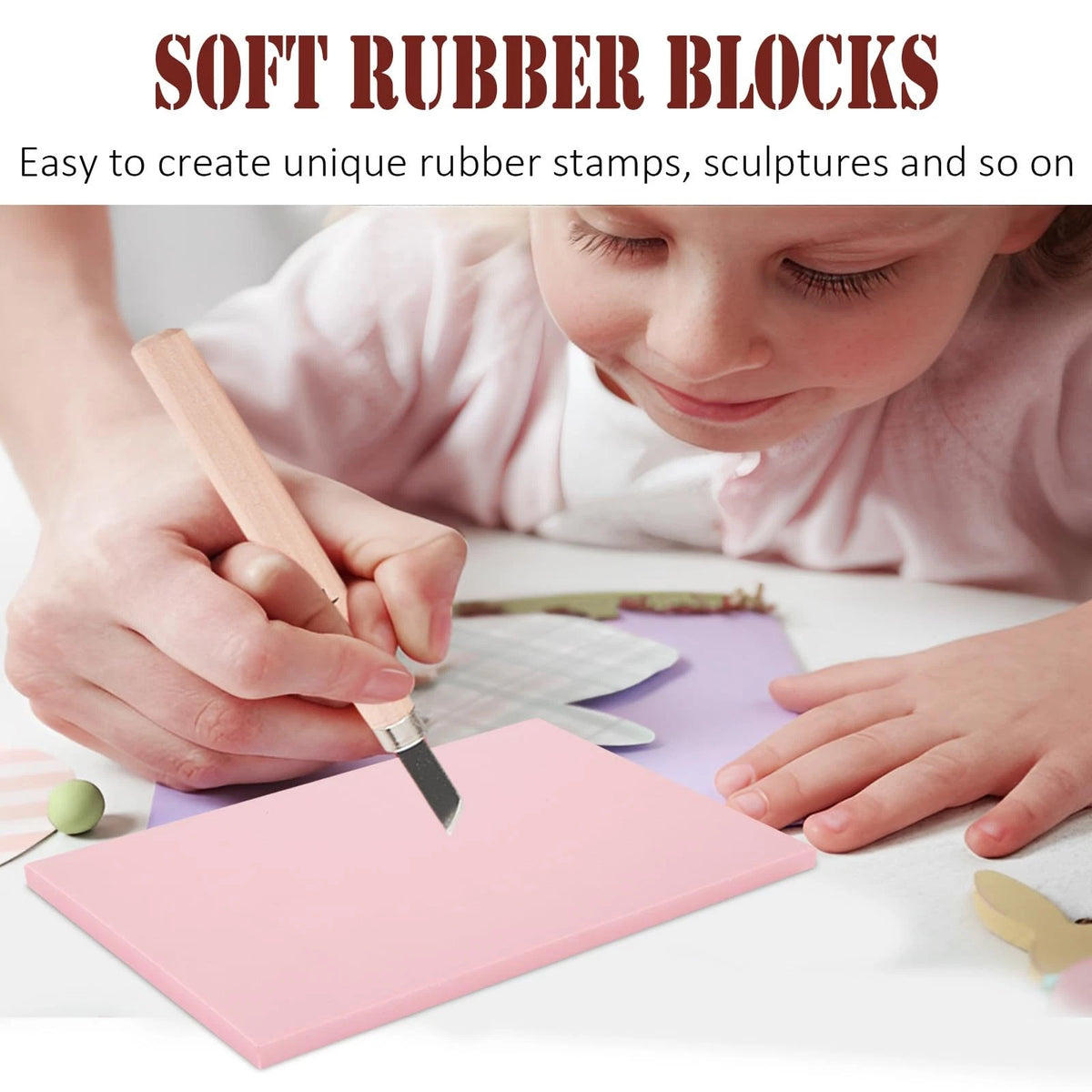 8PCS Linoleum Carving Blocks for 6 x 4 Inch Cars (Pink)