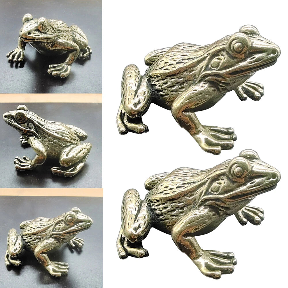2X Brass Frog Figurine Statue for Home Office Decoration