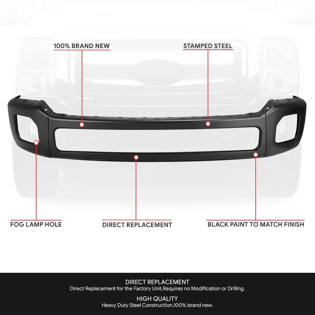Front Bumper Face Bar for Ford F250 F350 Super Duty (2011–2016)