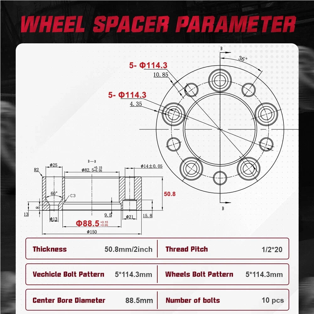 Set of 2 Wheel Spacers for Jeep Wrangler (1987–1995) 5x4.5 5x114.3
