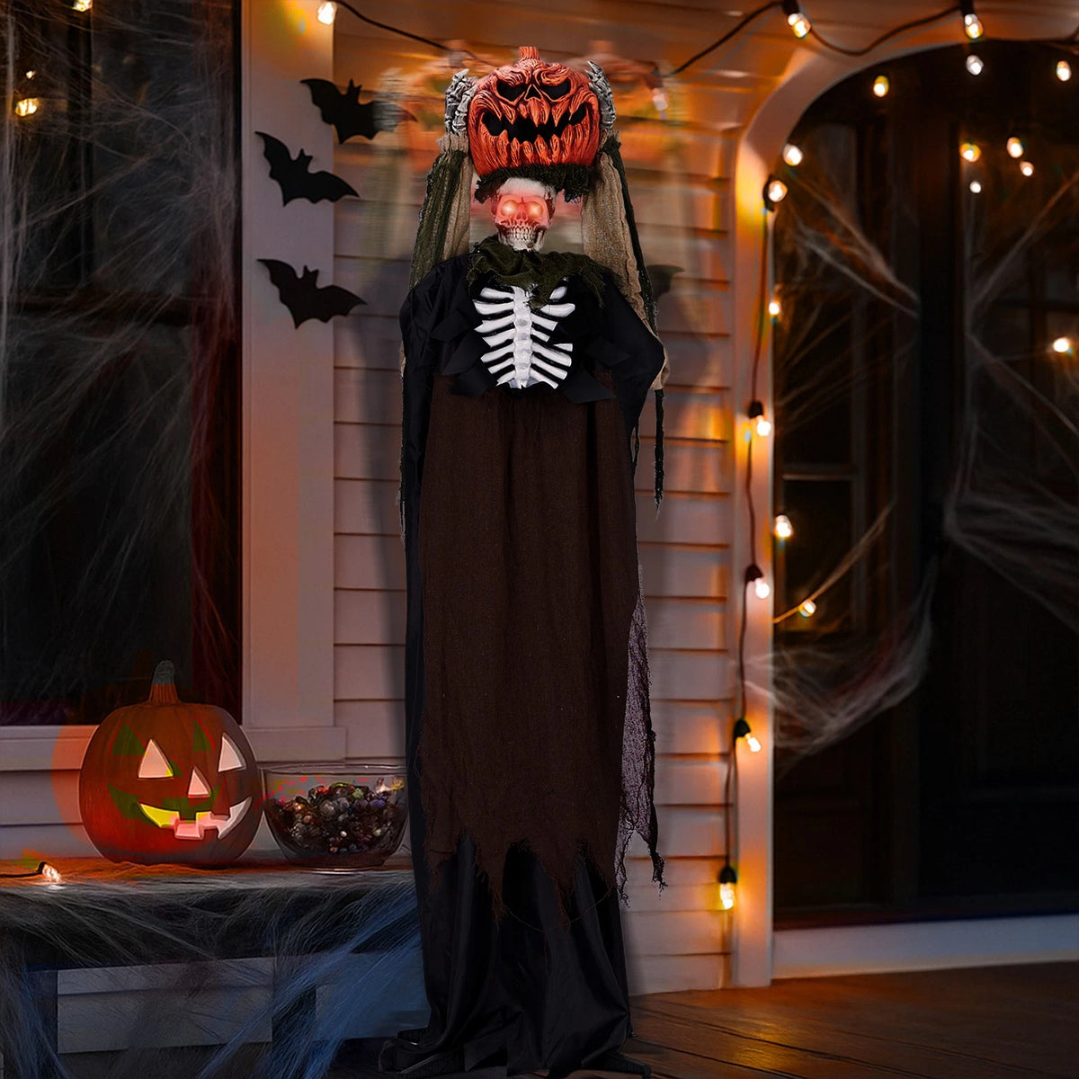 5.6FT Outdoor Creepy Animatronics Ghost Pumpkin Head for Halloween Decor