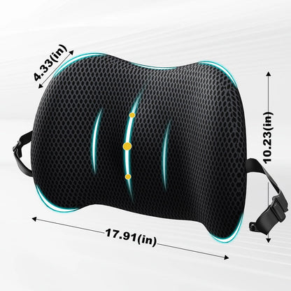 Lumbar Support Pillow for Car Seat - Memory Foam Black