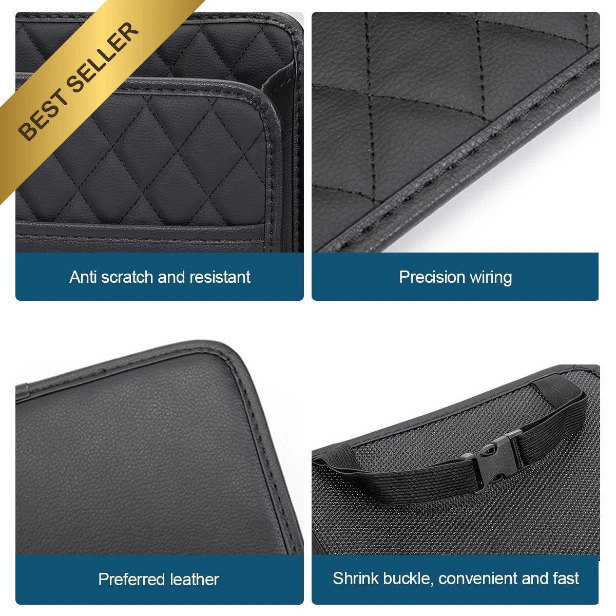 Car Seat Back Organizer for Universal Vehicles (2010–2023) - PU Leather, Black