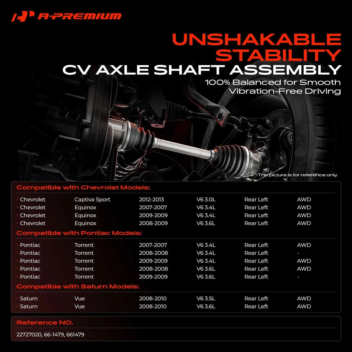 A-Premium CV Rear Left Axle Assembly for Chevrolet Captiva Sport Equinox (2013–2017) 22727020, 66-1479