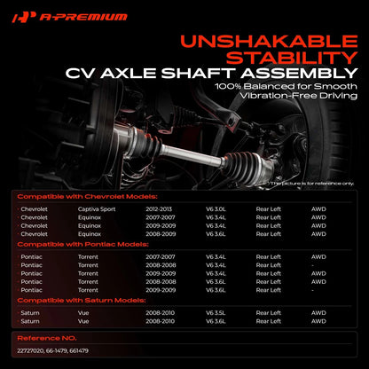 A-Premium CV Rear Left Axle Assembly for Chevrolet Captiva Sport Equinox (2013–2017) 22727020, 66-1479
