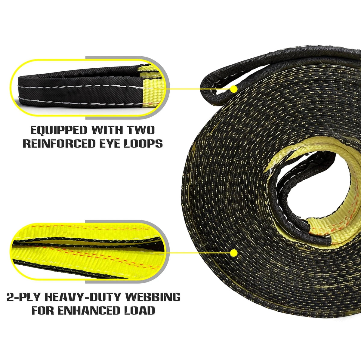 2" x 20ft Recovery Tow Strap for Heavy-Duty Use