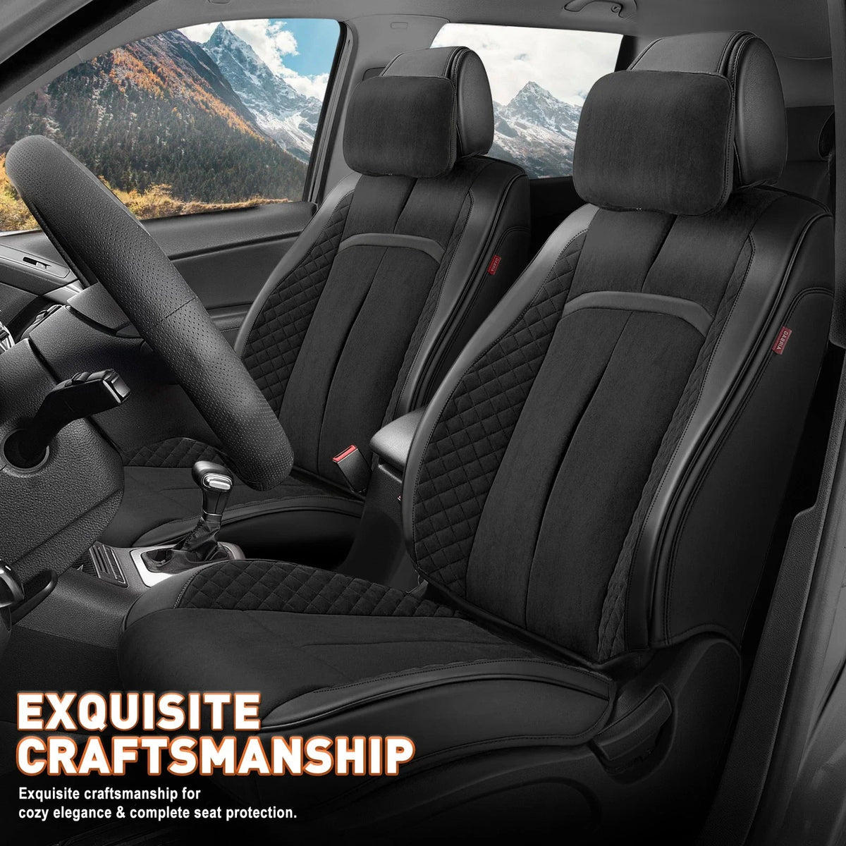Set of 2 Universal Seat Covers for Cars (1st & 2nd Row) - Black