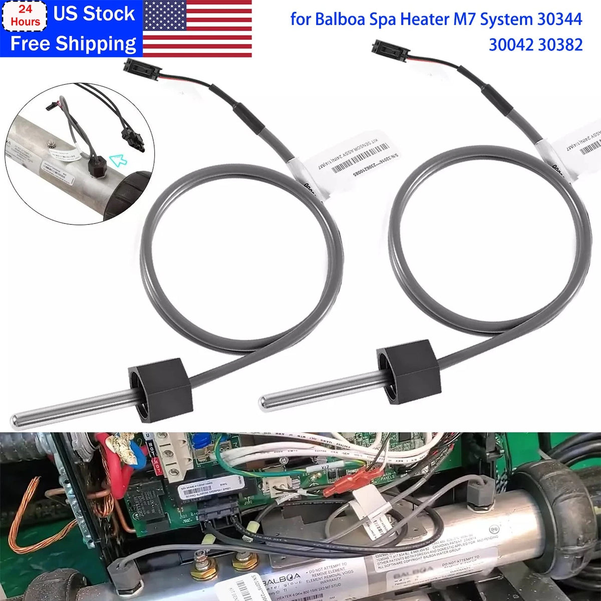 2Pack 24" Temp/Hi Limit Sensor for Balboa Spa Heater M7 System