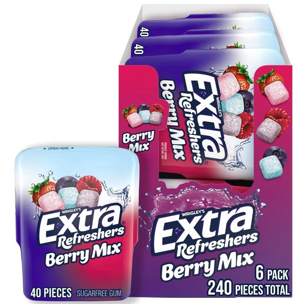 Set of 6 EXTRA Sugar-Free Chewing Gum, Berry 40 Count
