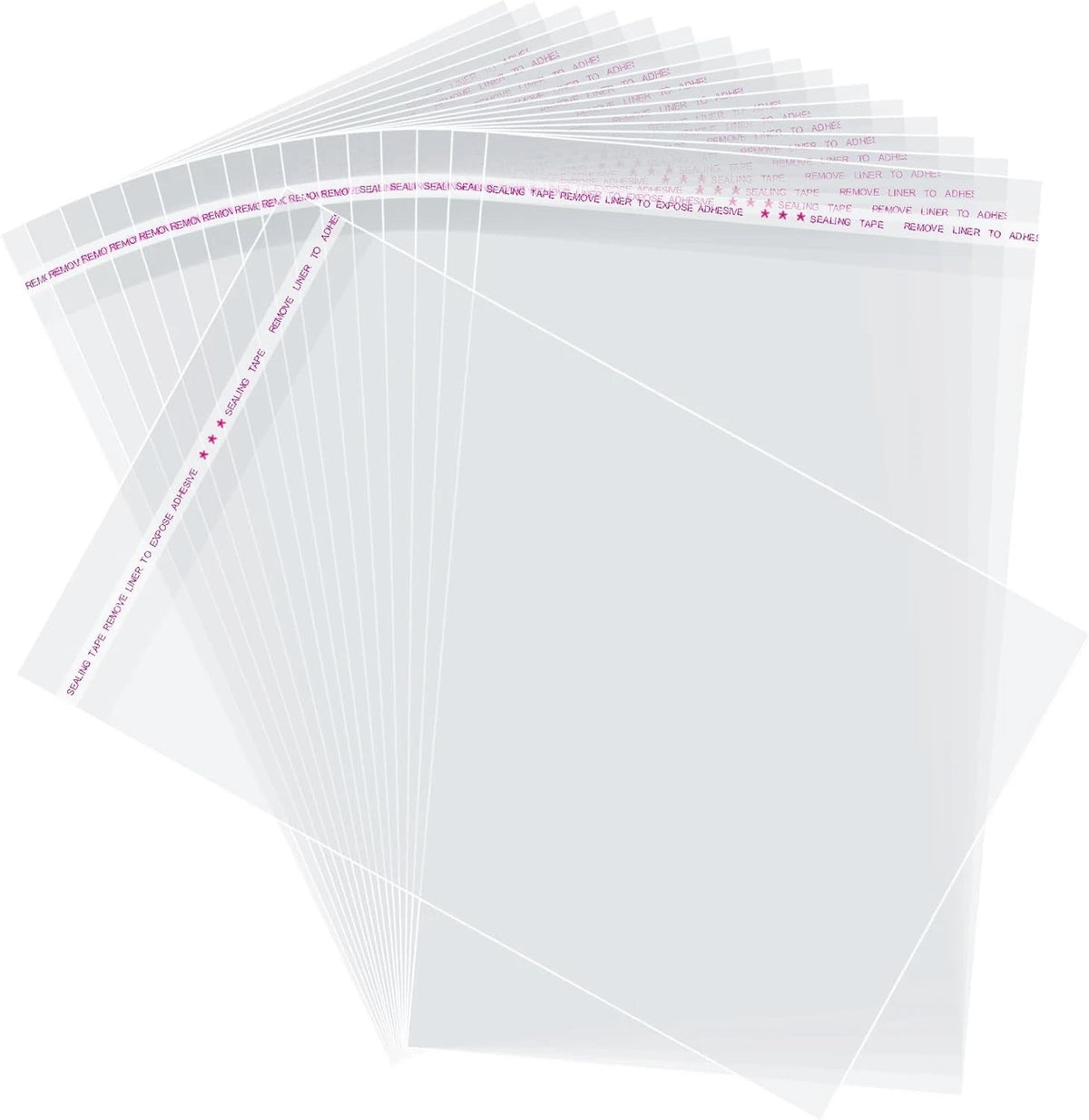 Set of 200 Self Sealing Cellophane Bags 8x12 Inches Resealable Clear
