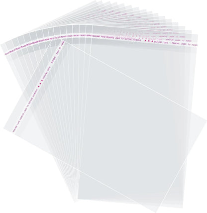 Set of 200 Self Sealing Cellophane Bags 8x12 Inches Resealable Clear