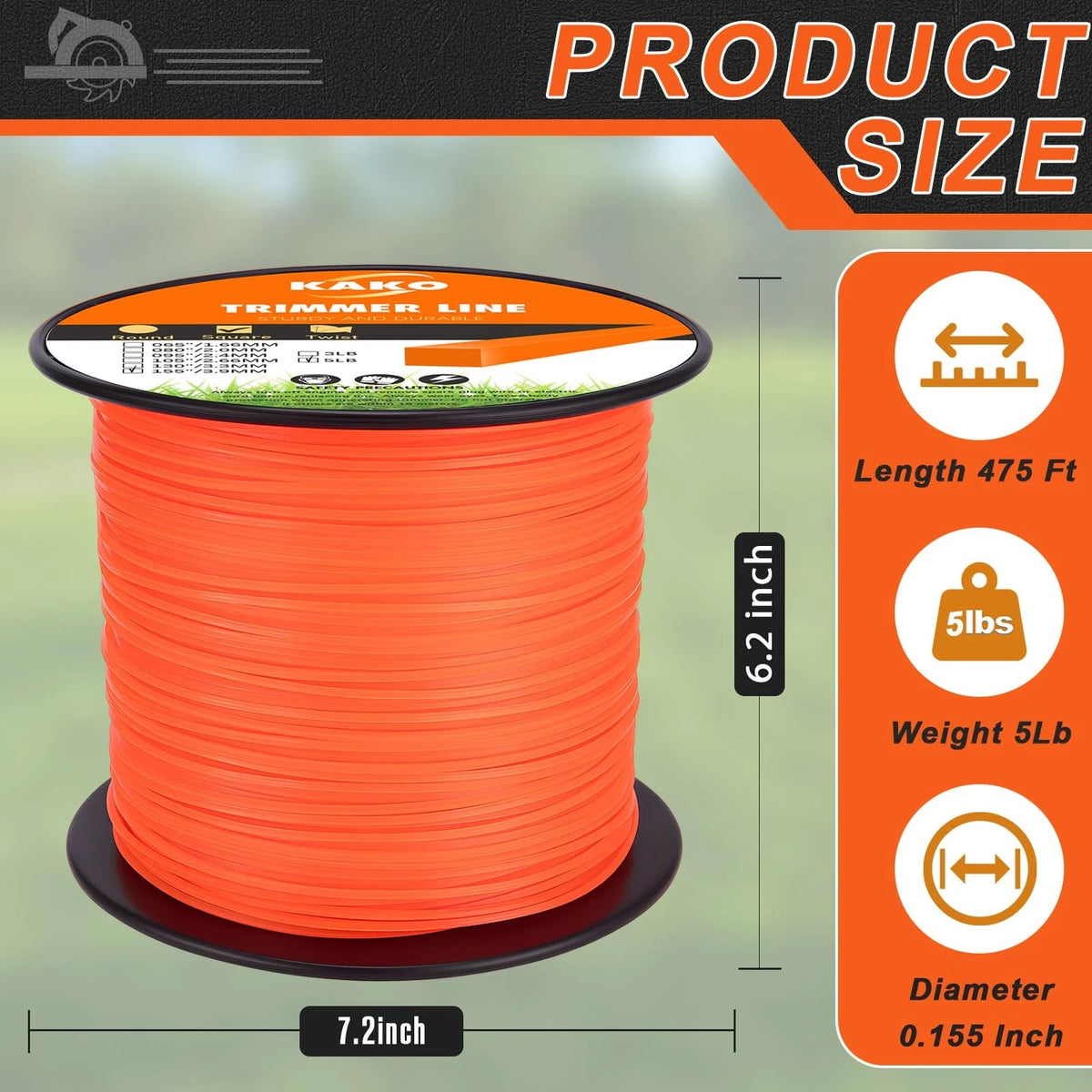 2X 155 Trimmer Line for Weed Eater (155") - 5lb 475ft, Orange