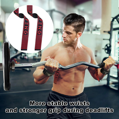 Weight Lifting Straps with D Rings for Gym Cable (Non-Slip, Black & Red)