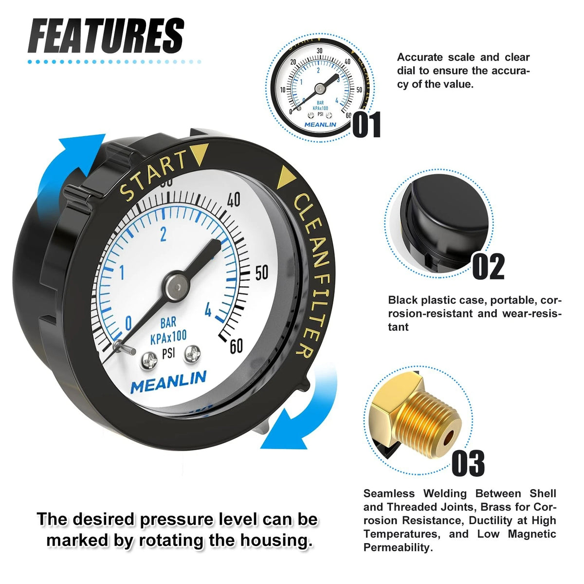 0-60 Psi Back Mount Pressure Gauge for Automotive Use