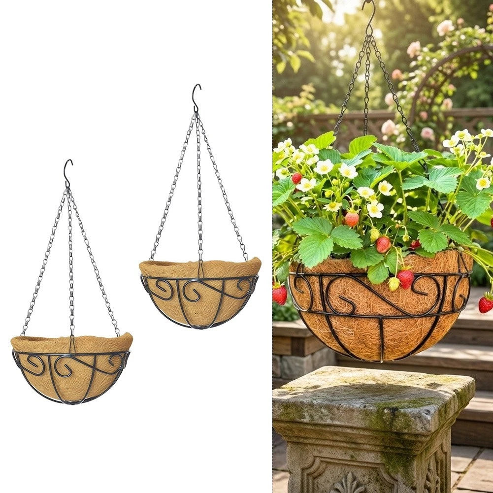 2X Hanging Flower Baskets with Hook Hanger for Indoor Outdoor Plants