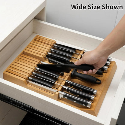 16-Slot Bamboo Knife Block for Kitchen Drawer