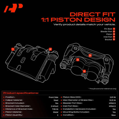 Front Brake Caliper Set for Silverado 1500, Sierra 1500 (1999–2006) - 18040099, 18040101, 25848000, 88965693