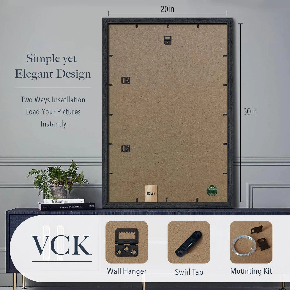 Set of 3 Black Oak Wood 20x30 Frames for Wall Posters