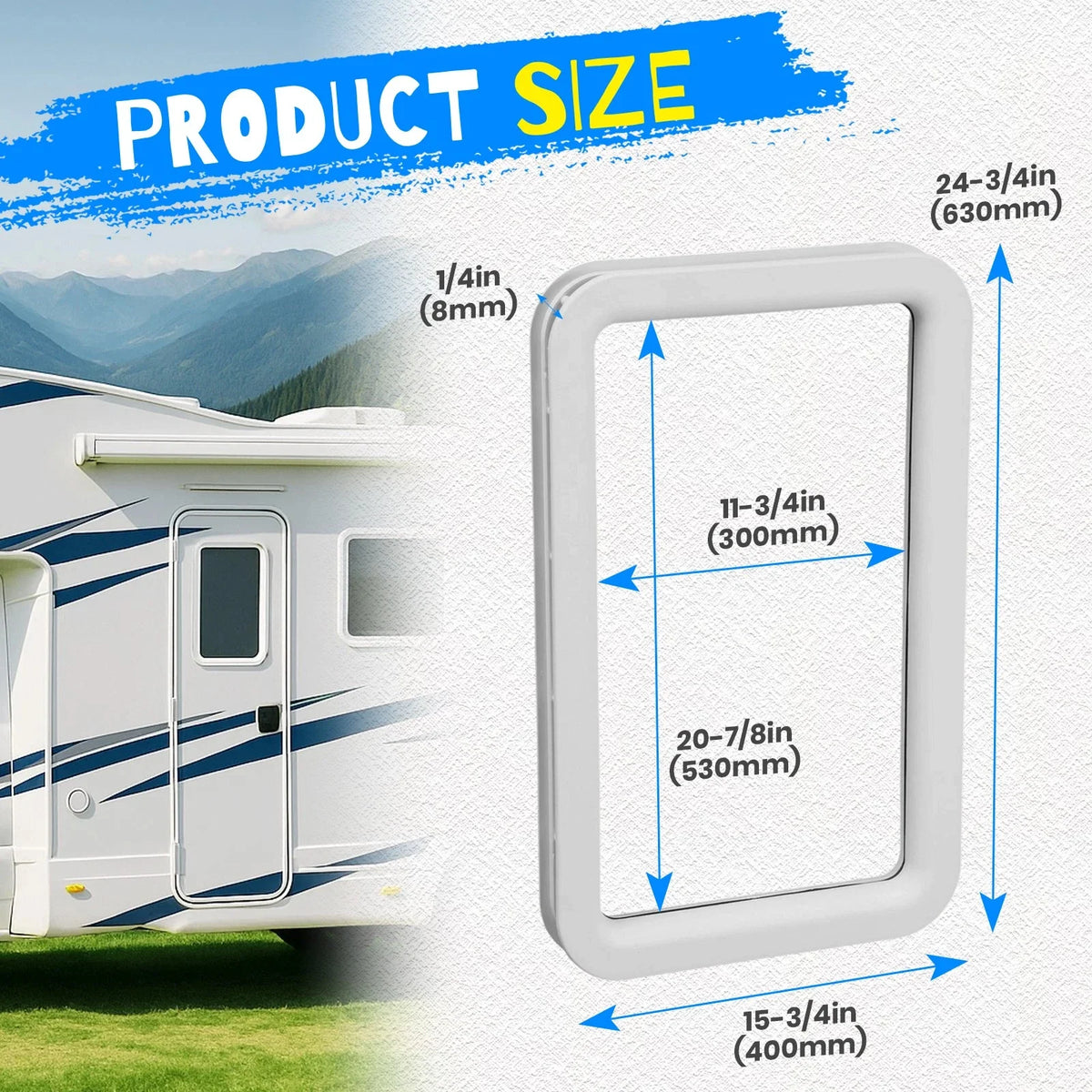 RV Entrance Door Window Frame for Camper Trailer (15.7" x 24.8")