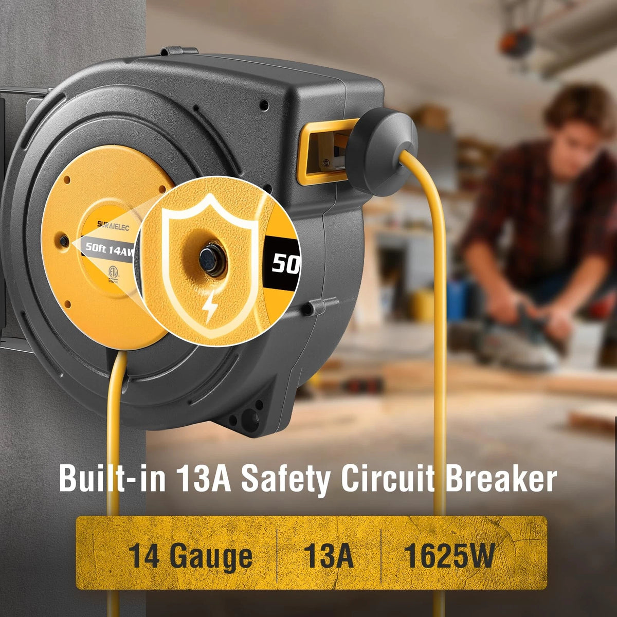 50 FT Extension Cord Reel for SURAIELEC (14 Gauge)