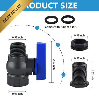2X Rain Barrel Spigot 3/4 Inch PVC Shut Off Valve Bulkhead