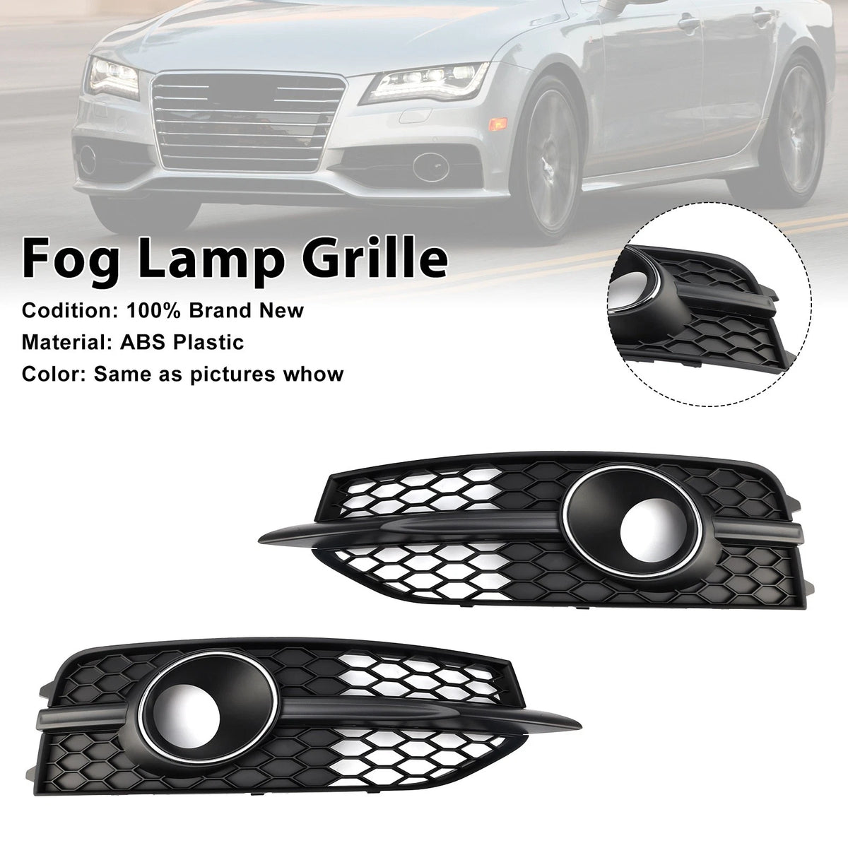 Set of 2 Fog Light Grille Covers for Audi A7 S-Line S7 (2012–2015) 4G8807681C9B9, 4G8807682C9B9