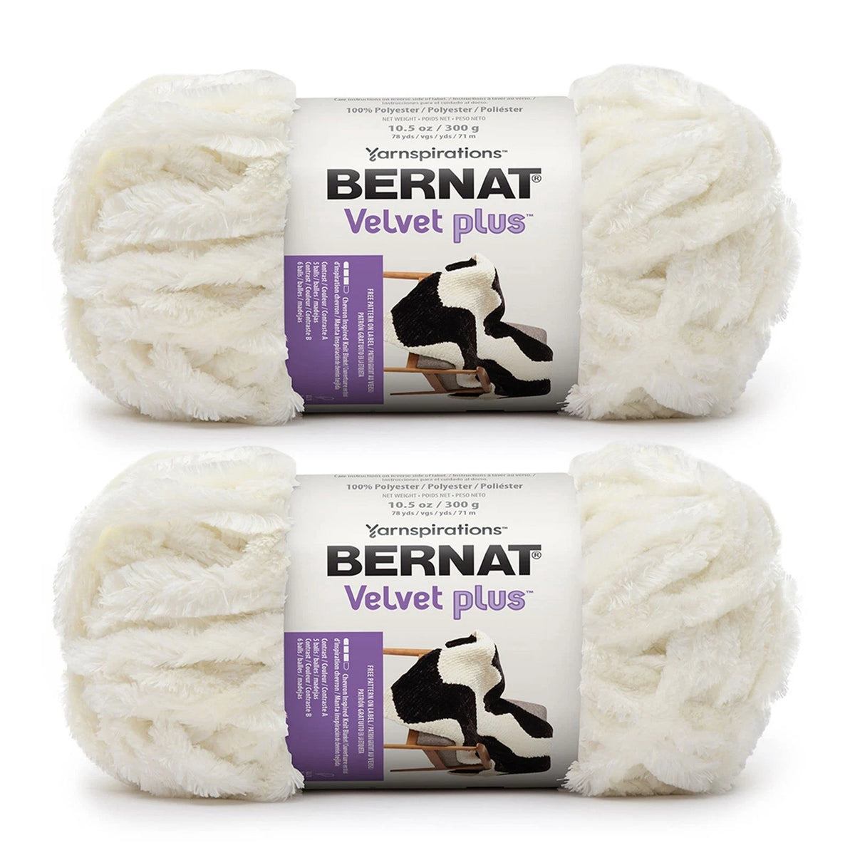 2X Bernat Velvet Plus Cream Yarn 300g/10.5oz Pack