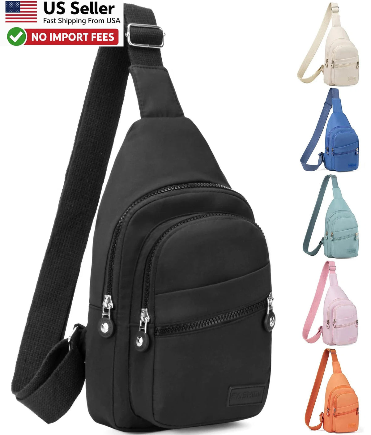 Sling Backpack Crossbody Chest Bag for Hiking Travel - Black