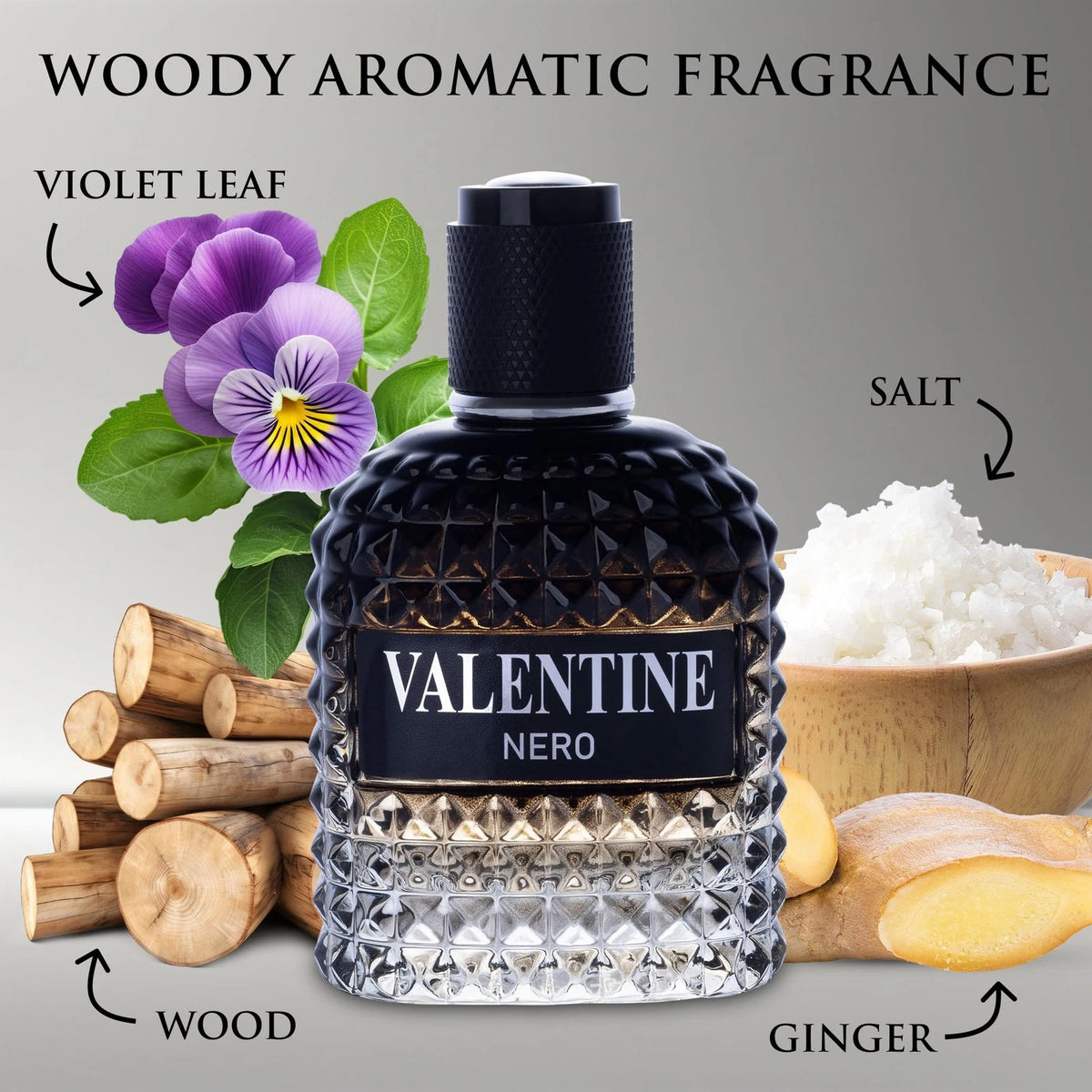 Valentine Nero for Men - Woody Aromatic 3.4 Fl Oz (Pack of 1)