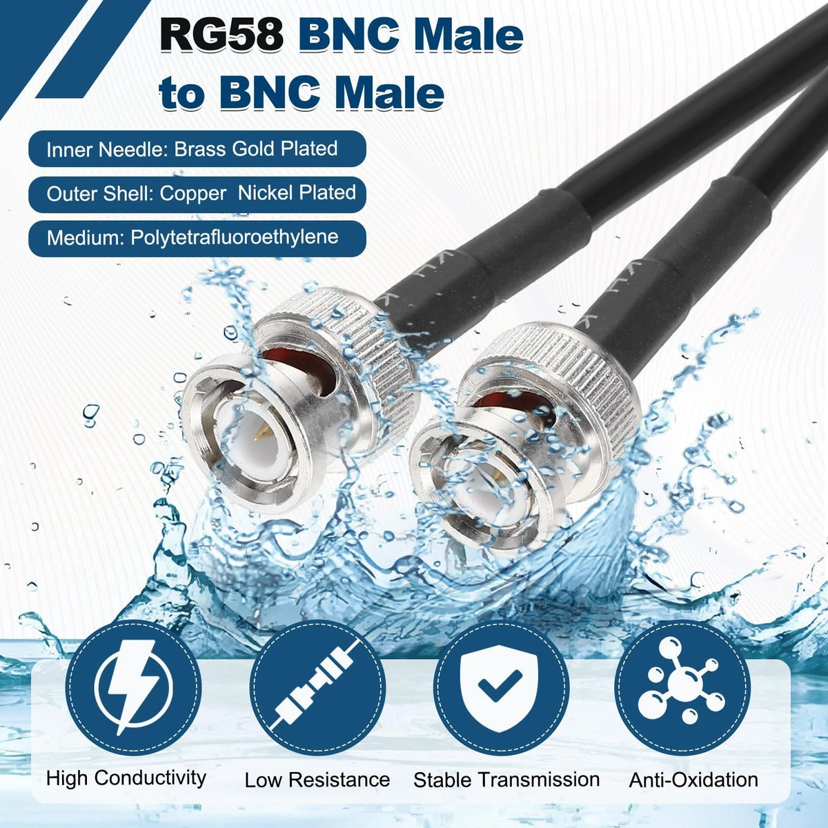 3ft RG58 Coaxial Cable with BNC Male Connectors for Automotive Use