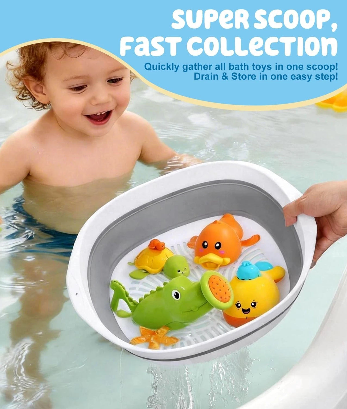 2X Large Bath Toy Storage Basket, 2-in-1 Foldable, Quick Dry