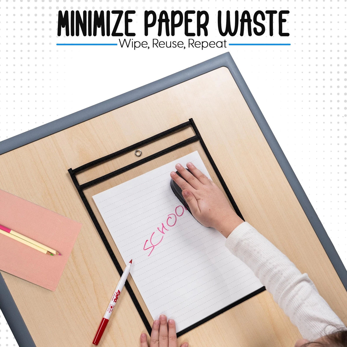 30 Pack Dry Erase Pocket Document Protectors 10" Black
